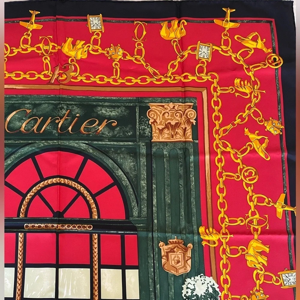 Rare Cartier Boutique Facade Paris Silk Scarf Collectible Vintage 1970-1980